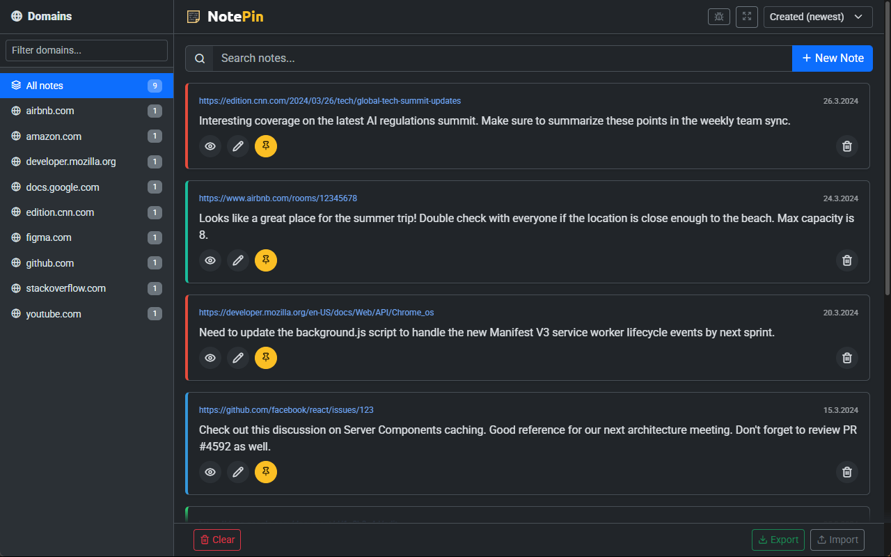 NotePin fullscreen in dark mode