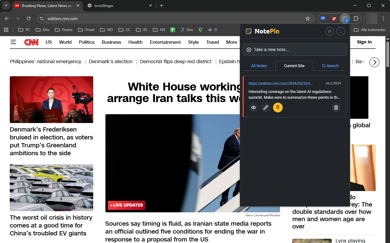 NotePin popup in dark mode